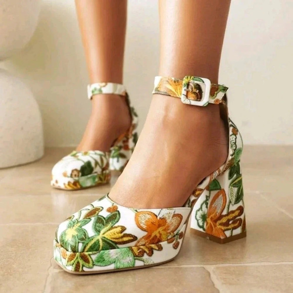 European And American Style Minimalist Square Toe Chunky Heel Comfortable Hollow - Picture 1 of 6